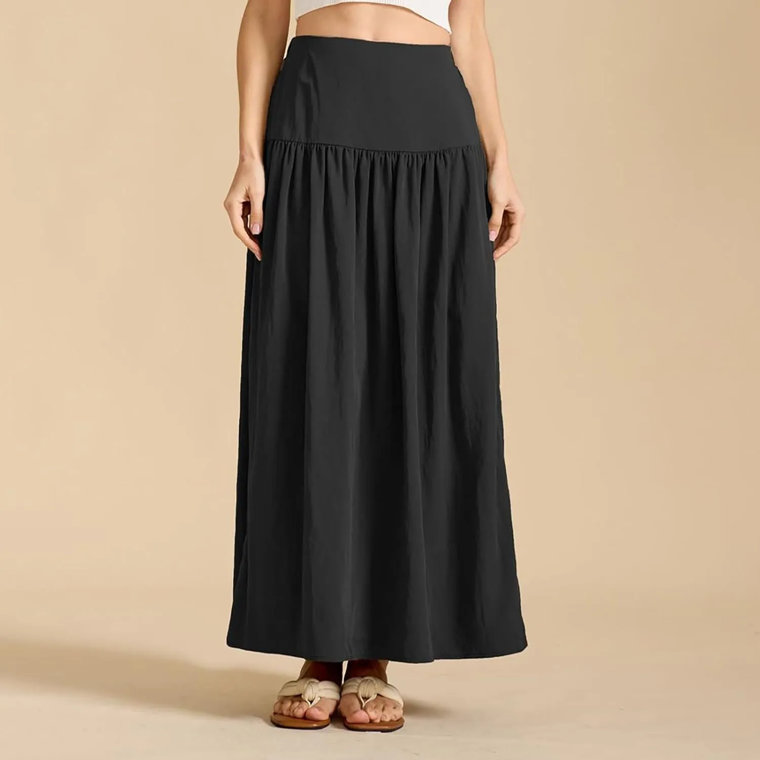 Lmdudan 2025 Summer Maxi Skirts for Women Ankle Length Skirt Casual Long Elastic High Waisted Skirt Beach Mini Skirts