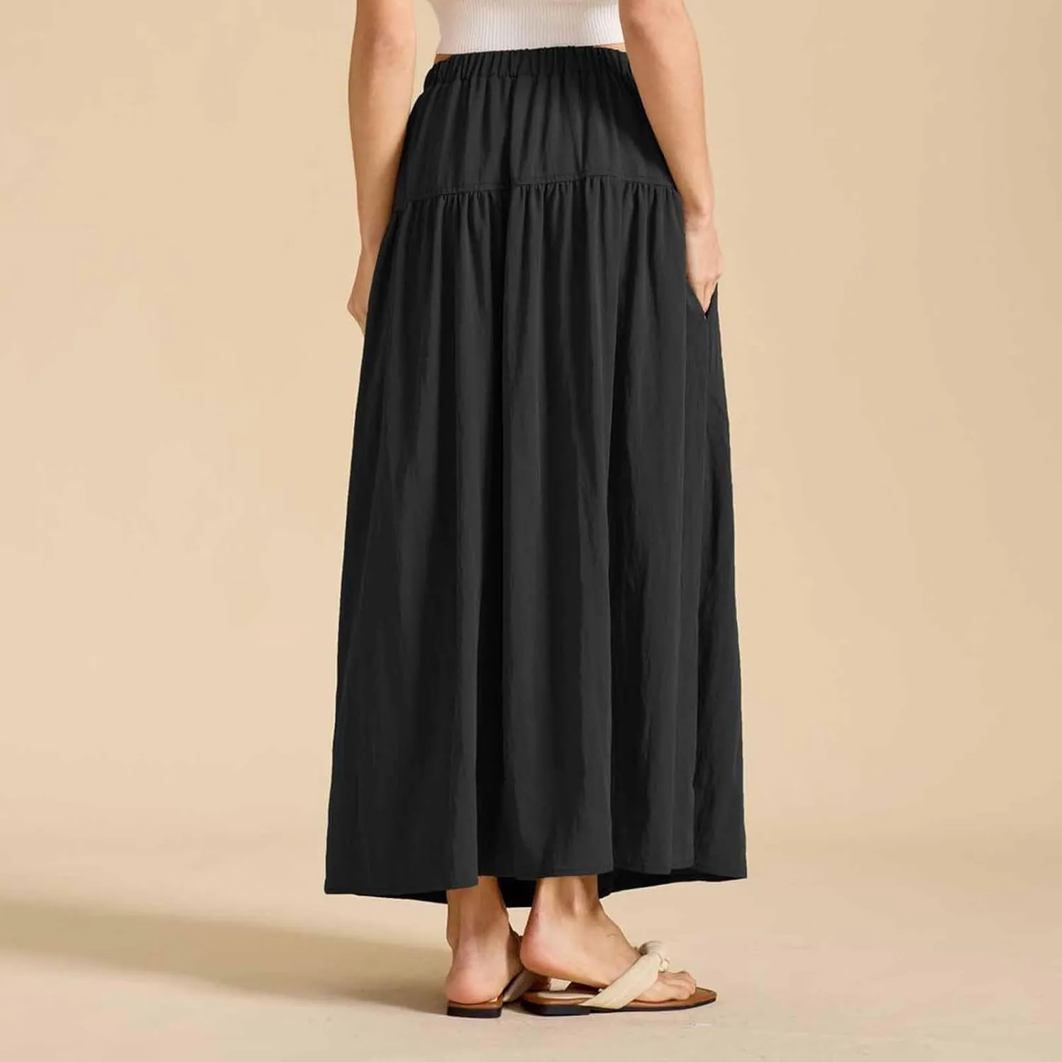 Lmdudan 2025 Summer Maxi Skirts for Women Ankle Length Skirt Casual Long Elastic High Waisted Skirt Beach Mini Skirts