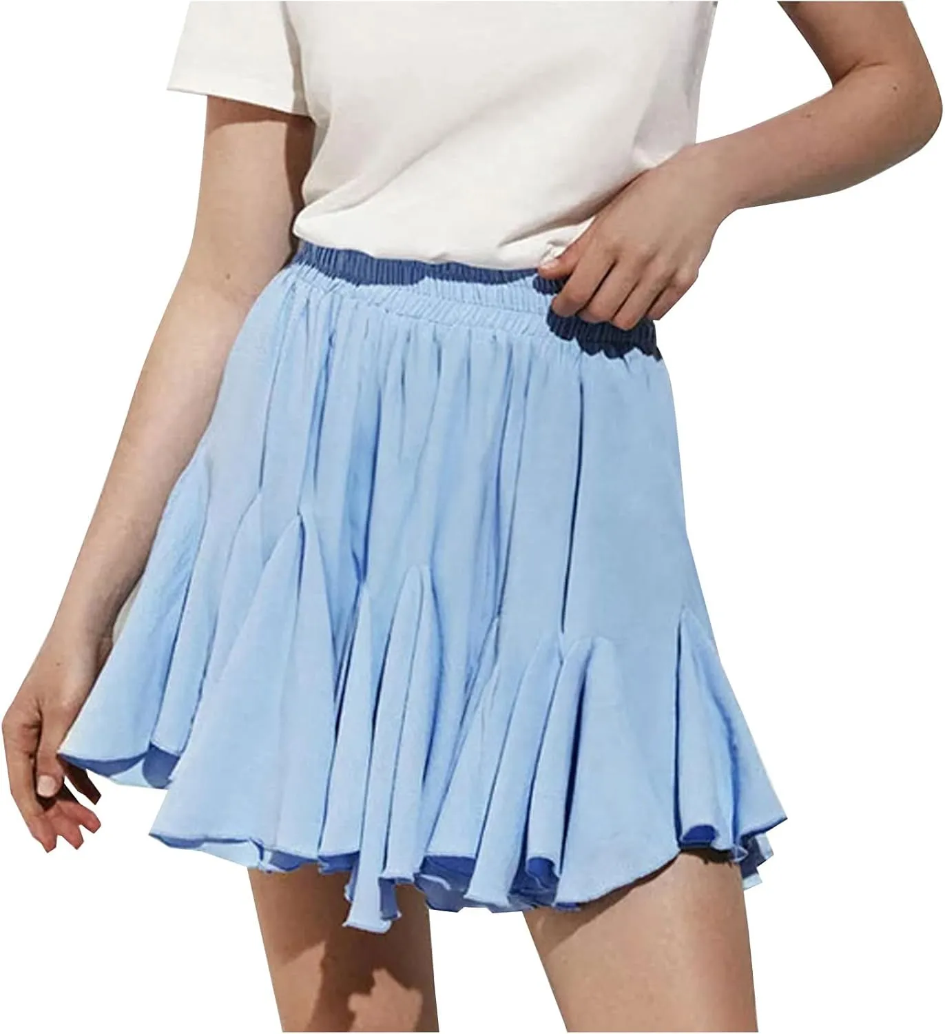 Lmdudan 2025 Summer Pleated Skirt for Women Casual Boho Ruffle Mini Skirts High Waist Skirts Athletic Tennis Shorts Skirt