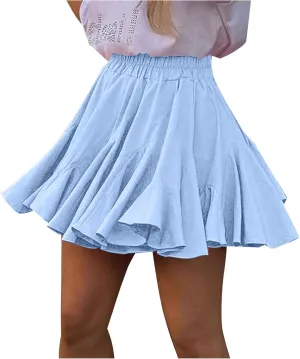Lmdudan 2025 Summer Pleated Skirt for Women Casual Boho Ruffle Mini Skirts High Waist Skirts Athletic Tennis Shorts Skirt