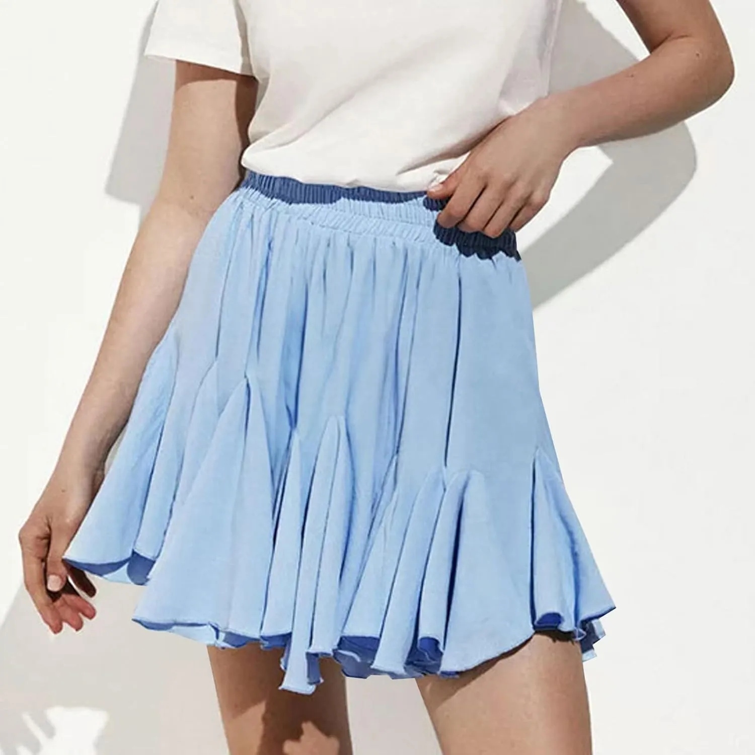 Lmdudan 2025 Summer Pleated Skirt for Women Casual Boho Ruffle Mini Skirts High Waist Skirts Athletic Tennis Shorts Skirt