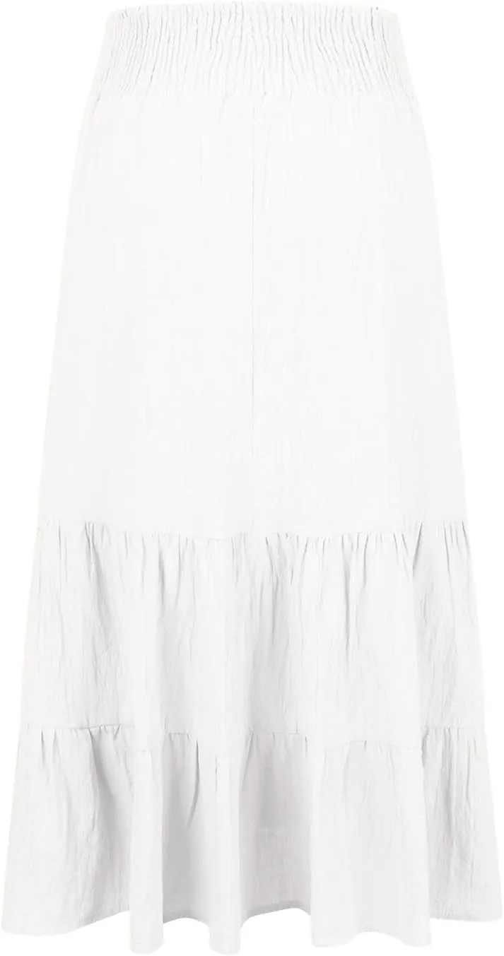 Lmdudan 2025 Women Summer Casual Elegant Smock Layered Tiered Maxi Skirt High Waisted A Line Flowy Long Skirts with Pockets