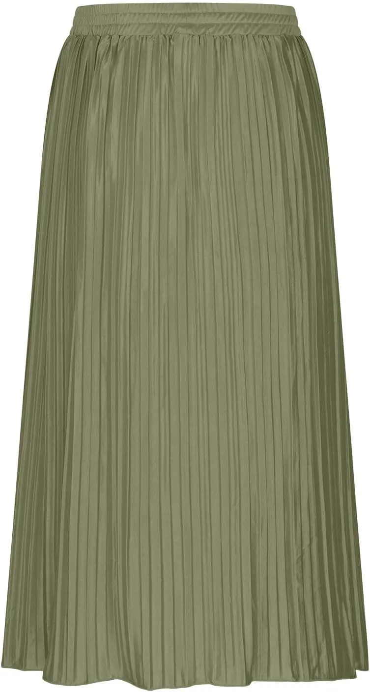 Lmdudan 2025 Womens Elegant Long Pleated Skirts Trendy Button Flowy Bohemian Skirt Elastic High Waisted Work Office Skirts