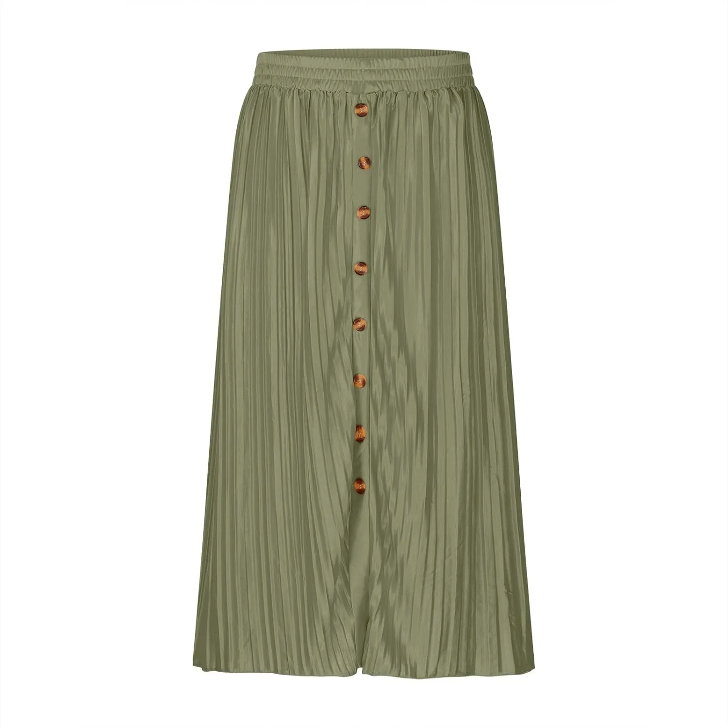 Lmdudan 2025 Womens Elegant Long Pleated Skirts Trendy Button Flowy Bohemian Skirt Elastic High Waisted Work Office Skirts