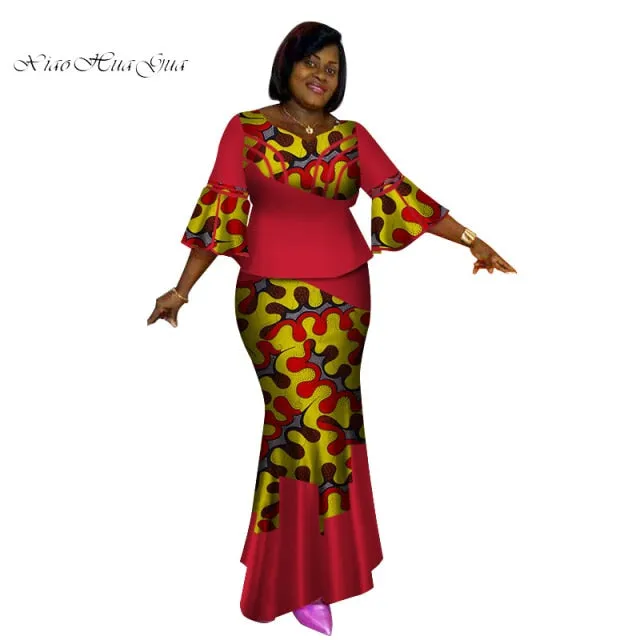 Long African Top and Skirt Dress Women One Piece