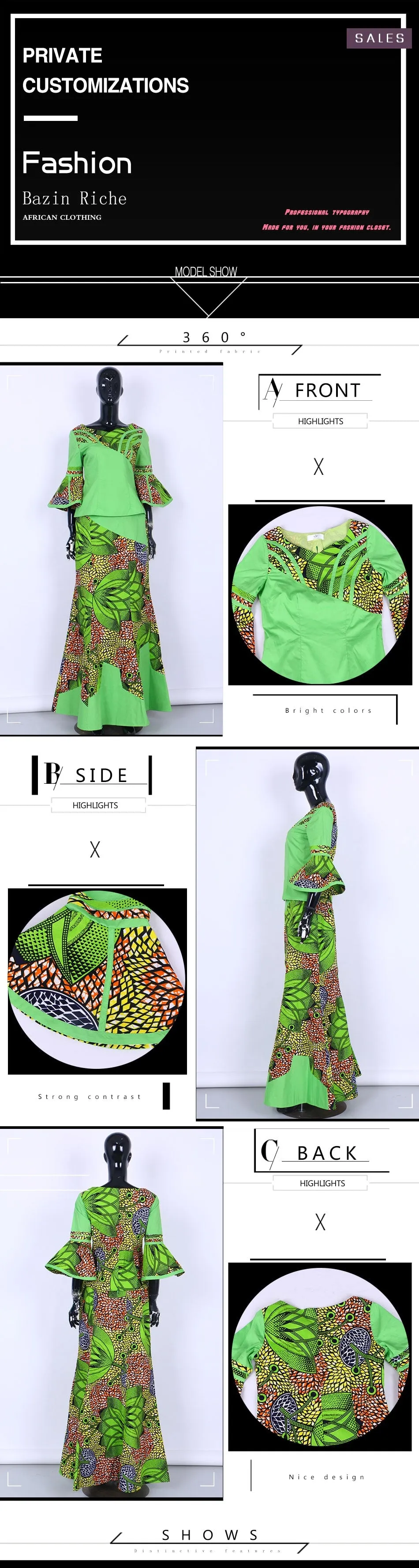 Long African Top and Skirt Dress Women One Piece