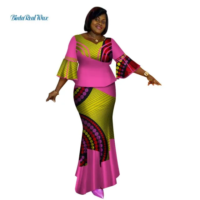 Long African Top and Skirt Dress Women One Piece