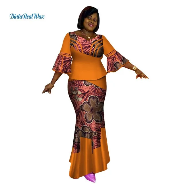 Long African Top and Skirt Dress Women One Piece