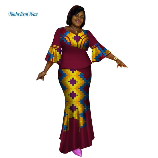 Long African Top and Skirt Dress Women One Piece