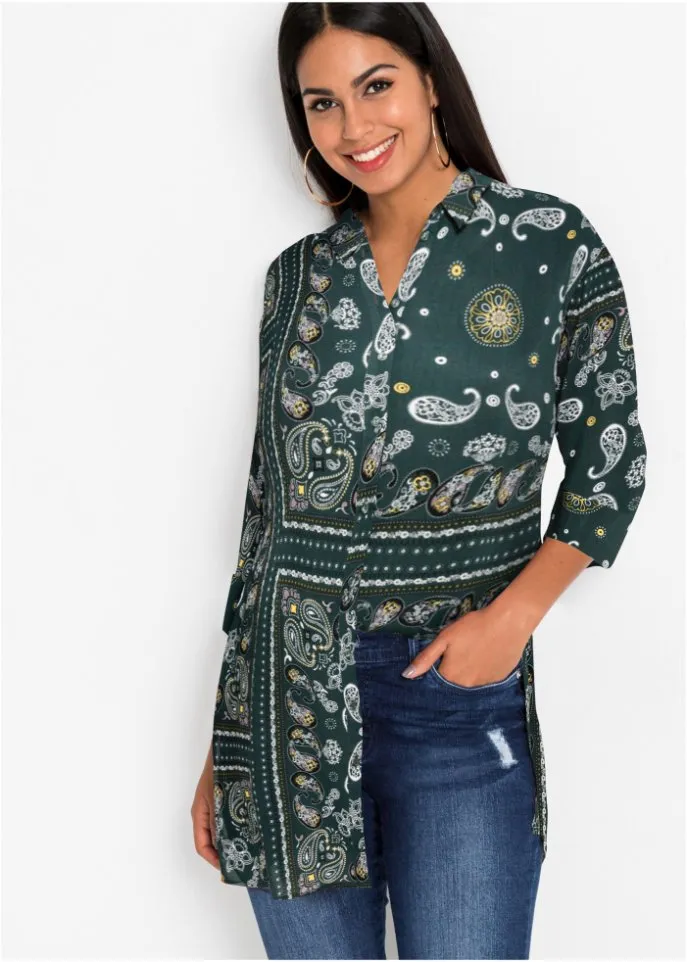 Long blouse in lenzing ecovero Bodyflirt fabric, green