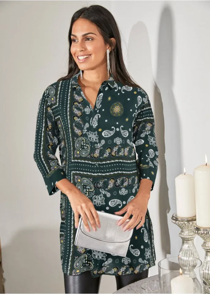Long blouse in lenzing ecovero Bodyflirt fabric, green