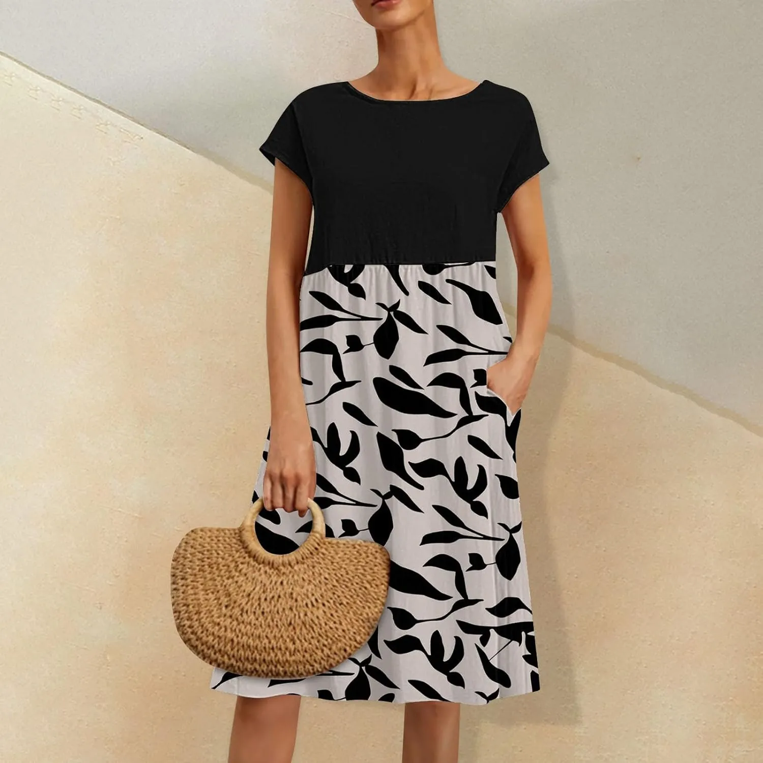Long Floral Dresses for Women 2025 Elegant Short Sleeve Maxi Dress Patchwork Short Sleeve Modest Flowy A Line Dress