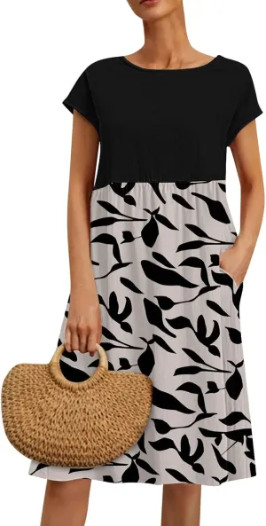 Long Floral Dresses for Women 2025 Elegant Short Sleeve Maxi Dress Patchwork Short Sleeve Modest Flowy A Line Dress