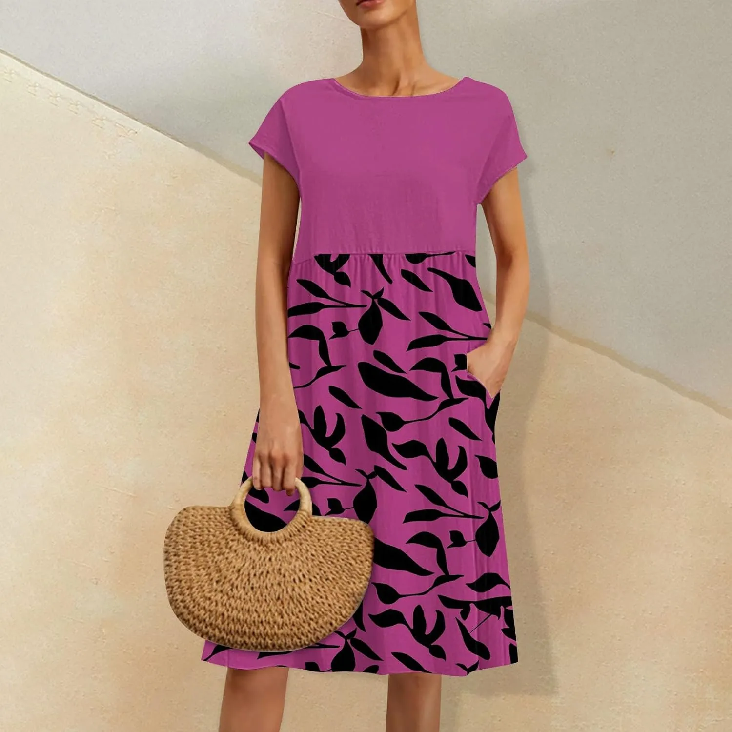 Long Floral Dresses for Women 2025 Elegant Short Sleeve Maxi Dress Patchwork Short Sleeve Modest Flowy A Line Dress