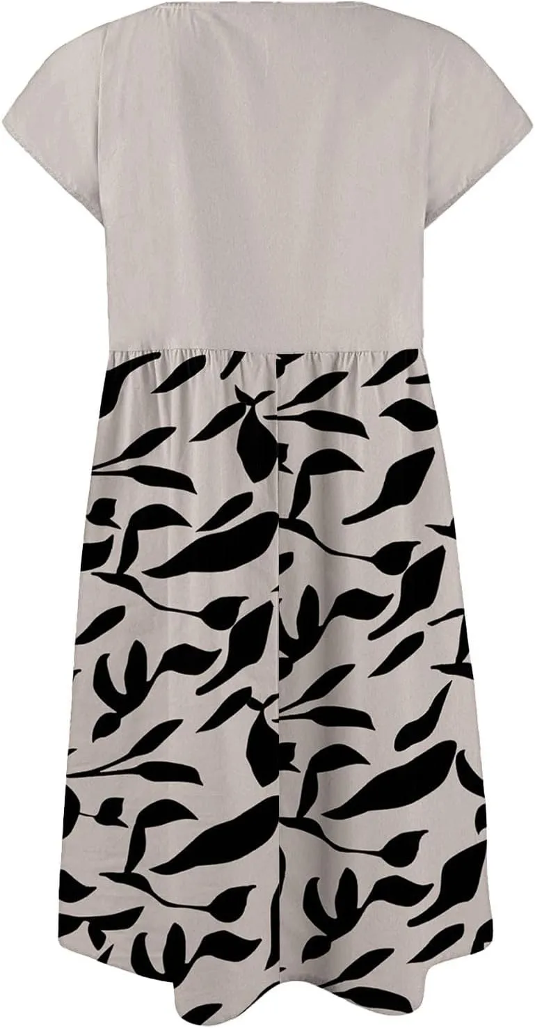 Long Floral Dresses for Women 2025 Elegant Short Sleeve Maxi Dress Patchwork Short Sleeve Modest Flowy A Line Dress