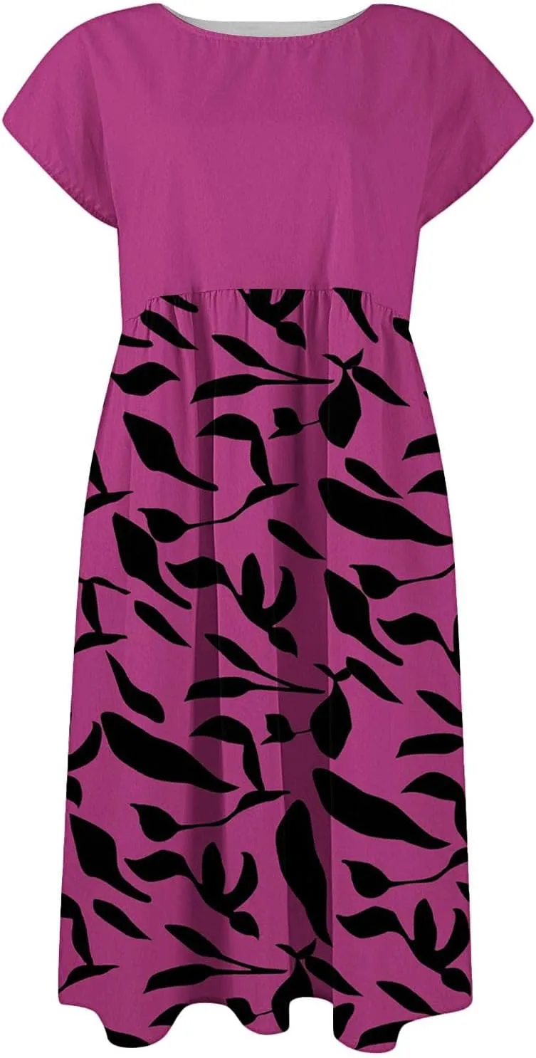 Long Floral Dresses for Women 2025 Elegant Short Sleeve Maxi Dress Patchwork Short Sleeve Modest Flowy A Line Dress