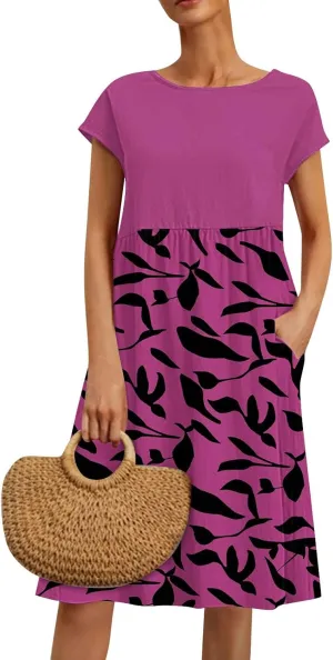 Long Floral Dresses for Women 2025 Elegant Short Sleeve Maxi Dress Patchwork Short Sleeve Modest Flowy A Line Dress
