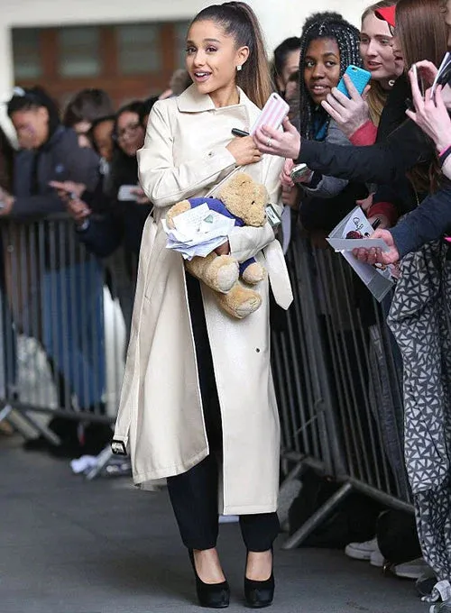 Long Leather Coat Worn by Ariana Grande