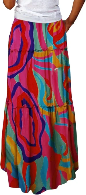 Long Skirts for Women Drawstring Elastic Waist Pleated Skirt Boho Paisley Printed Beach Party Skorts with Pockets