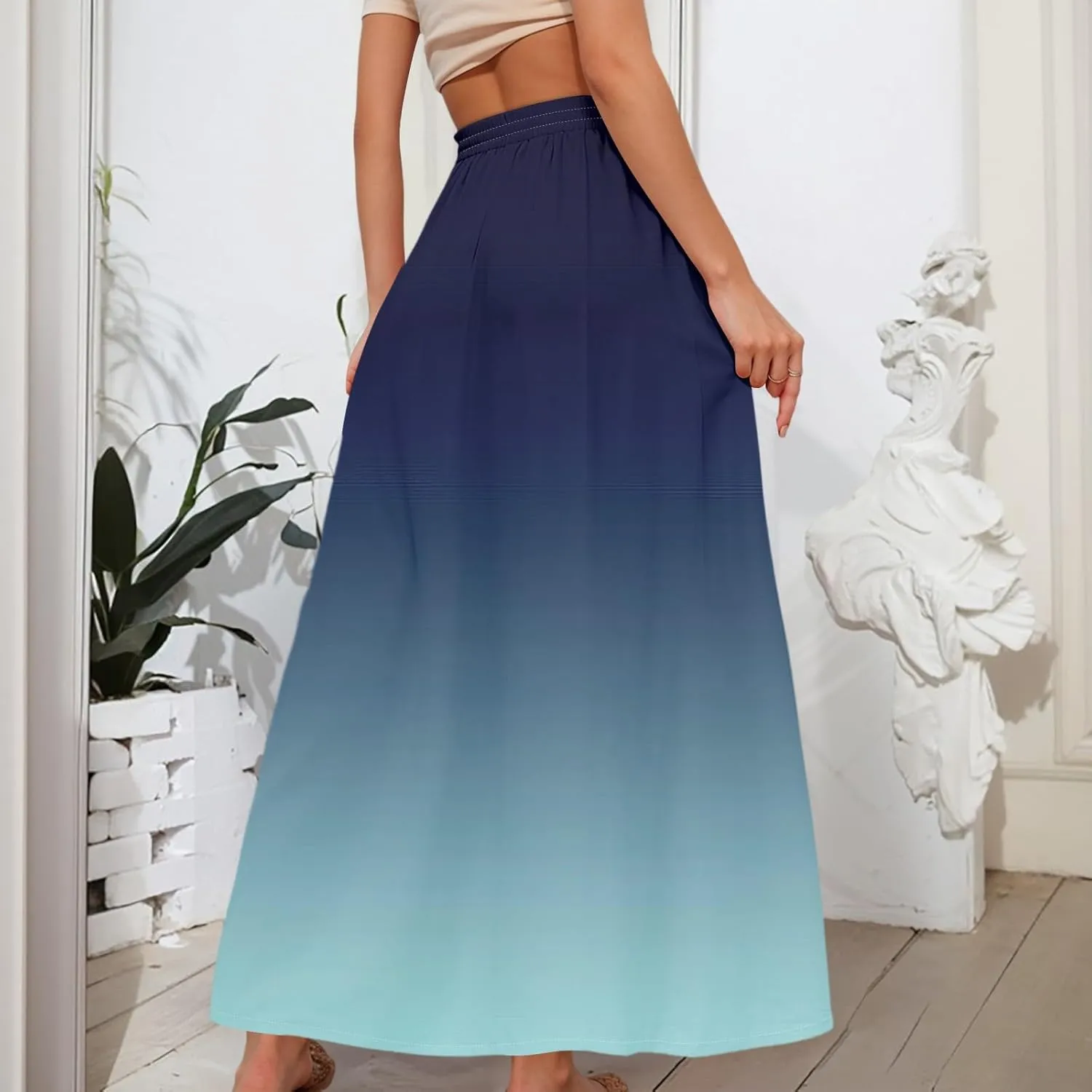 Long Skirts for Women Summer Maxi Skirt Drawstring High Waisted Ruffle A Line Skirt Flowy Beach Skirts with Pockets
