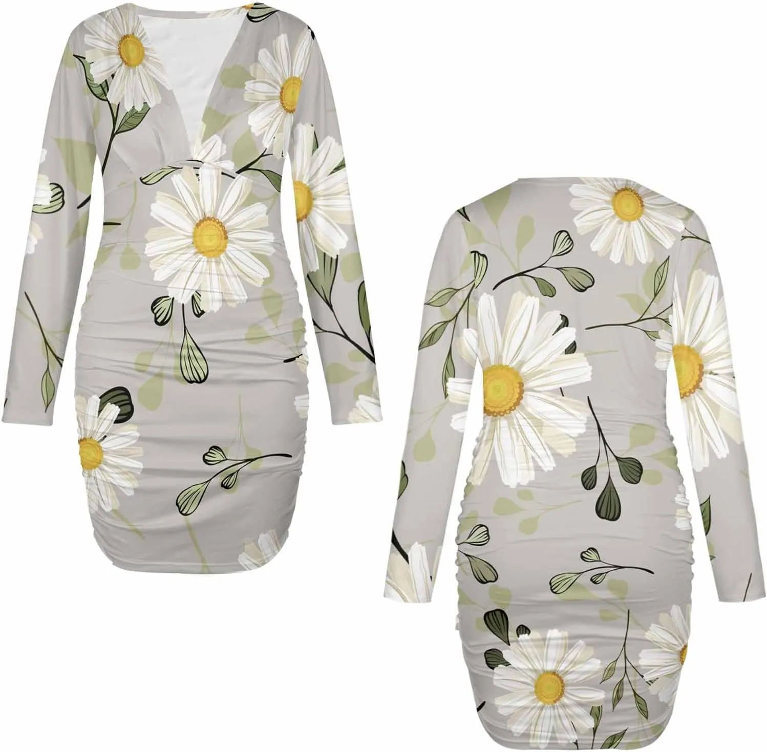 Long Sleeve Dress Native Pattern Women's Sexy Ruched Bodycon Mini Dress Long Sleeve Club Party Short Dresses