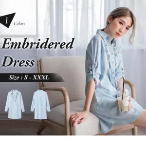 LONG SLEEVE FLORAL EMBROIDERED DRESS