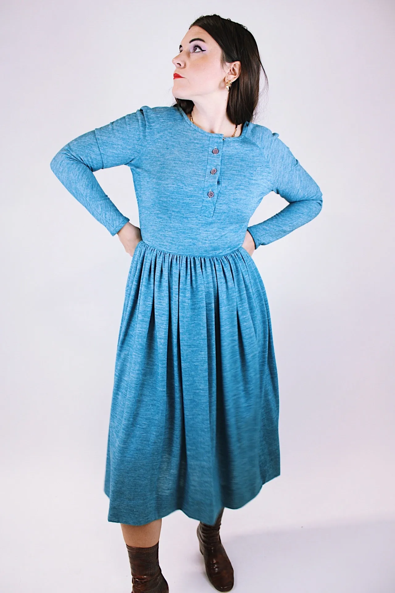 Long Sleeve Heathered Midi Dress