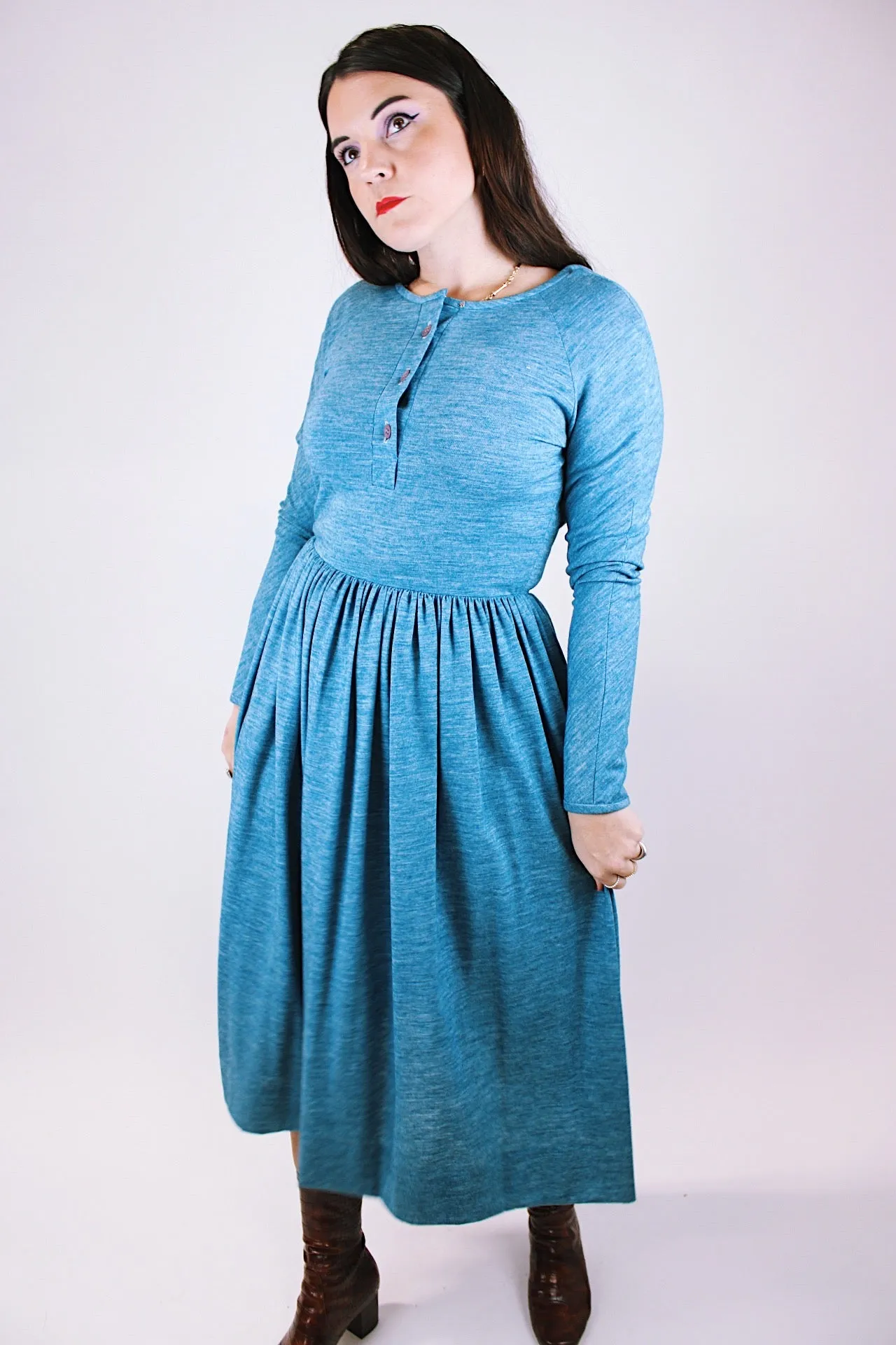 Long Sleeve Heathered Midi Dress