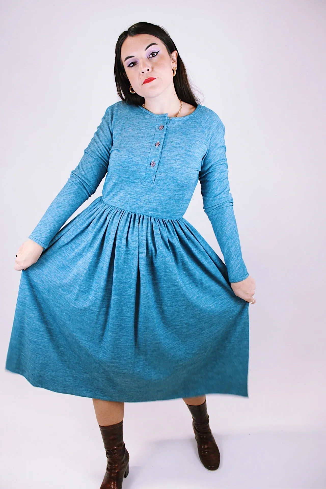 Long Sleeve Heathered Midi Dress