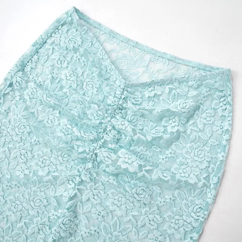 Long sleeve lace see through crop maxi skirt set