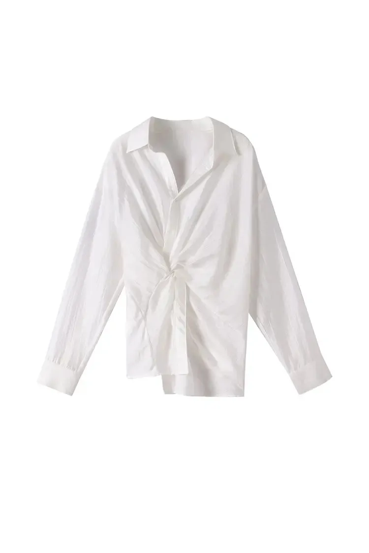 Long Sleeve Sunscreen Tencel Shirt With French Twist