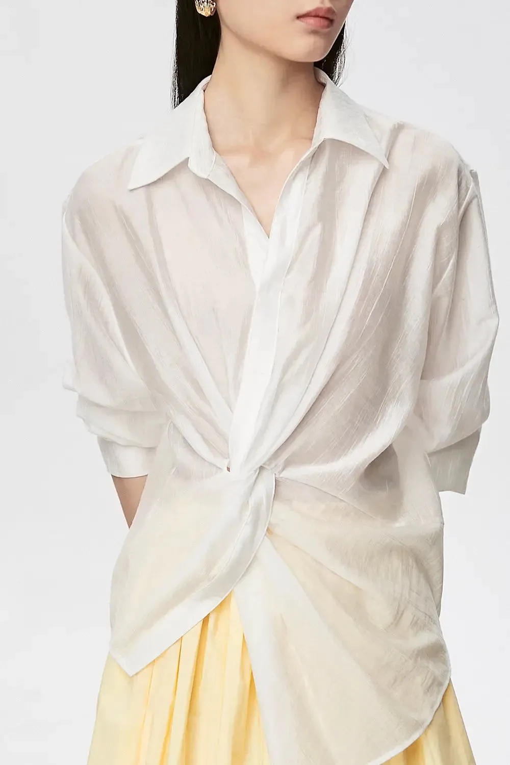 Long Sleeve Sunscreen Tencel Shirt With French Twist