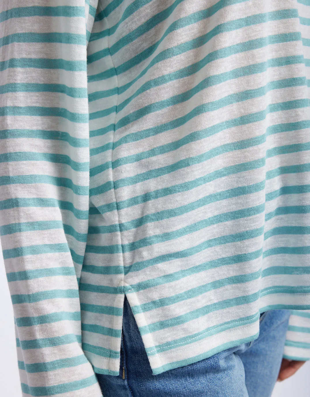 Long Weekend Top - White/Seafoam Stripe