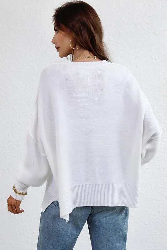 LOOSE FIT DOLMAN SLEEVE KNIT SWEATER: BLACK