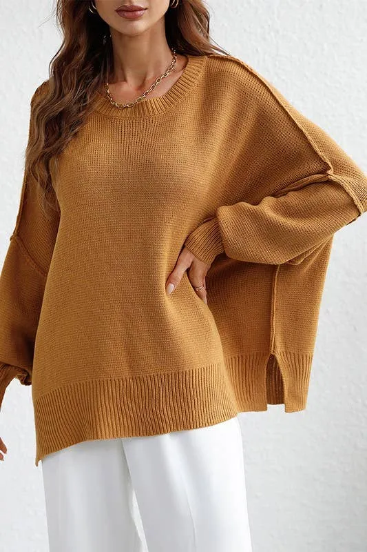 LOOSE FIT DOLMAN SLEEVE KNIT SWEATER: BLACK