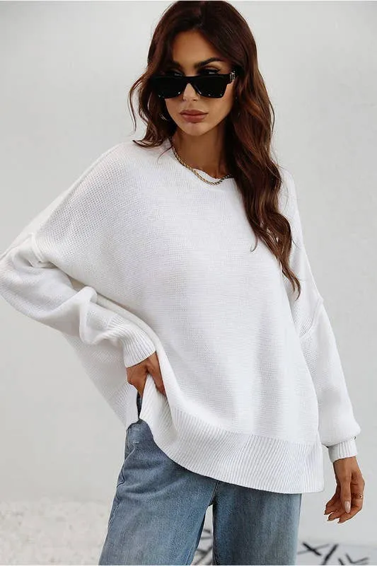 LOOSE FIT DOLMAN SLEEVE KNIT SWEATER: BLACK