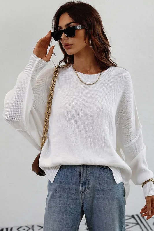 LOOSE FIT DOLMAN SLEEVE KNIT SWEATER: BLACK