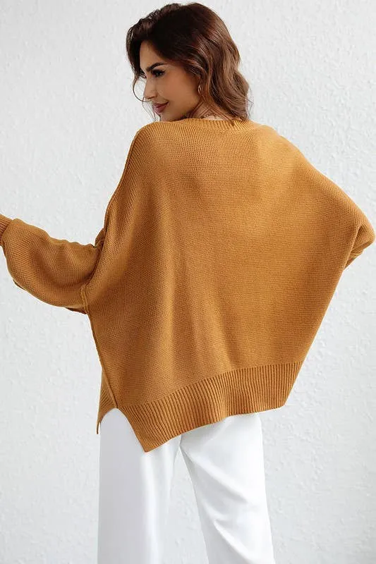 LOOSE FIT DOLMAN SLEEVE KNIT SWEATER: BLACK