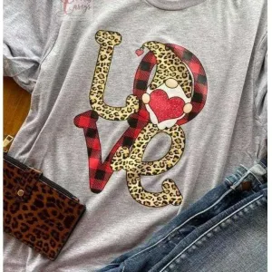 Love Gnomes Leopard Heart Valentine's Tee