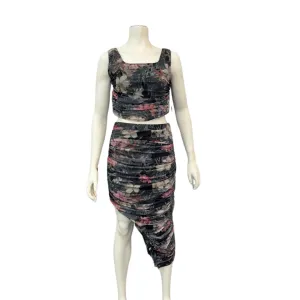 Lulus Always Blooming Black Floral Print Ruched Two-Piece Midi Dress, Large