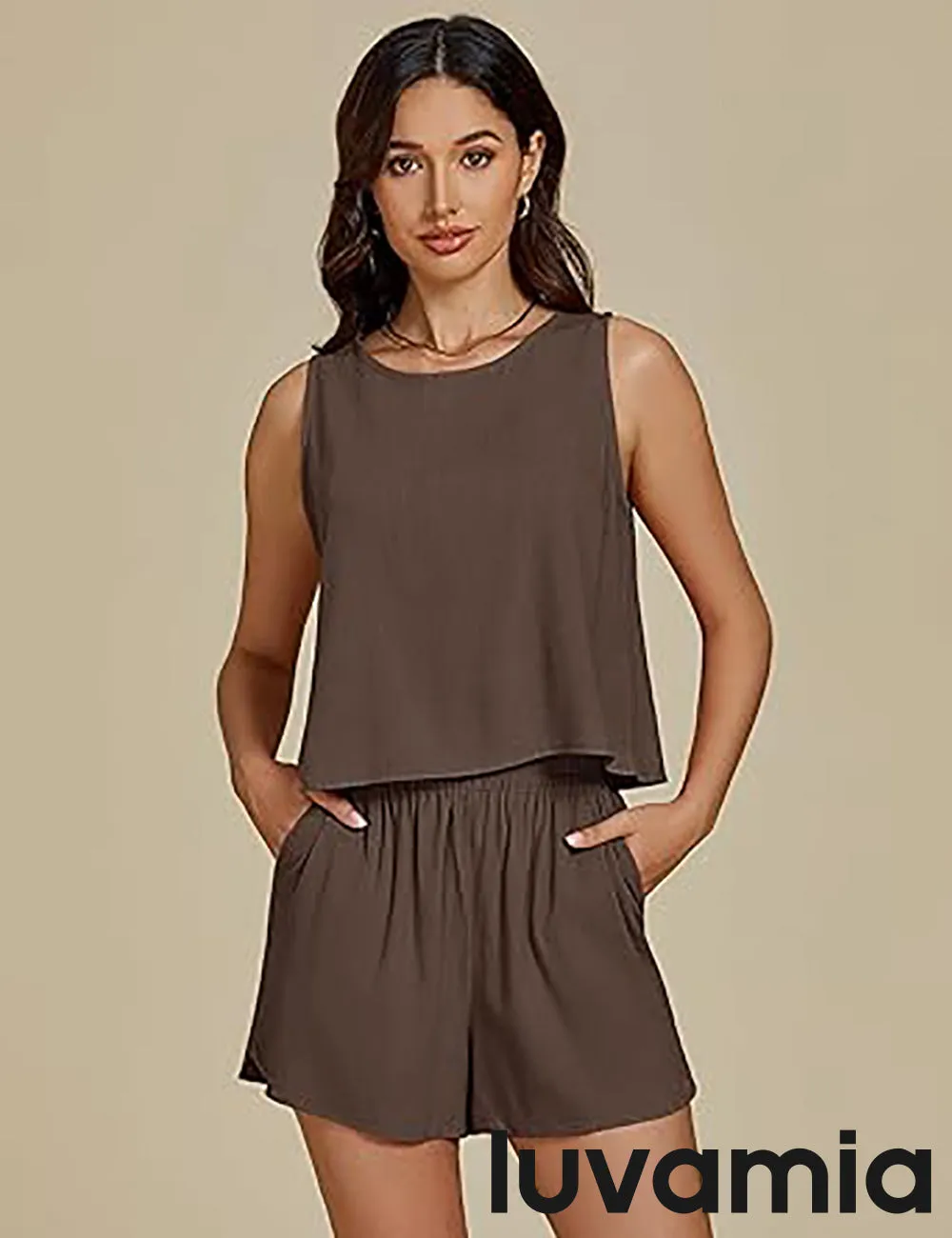 LUVAMIA Women's Sleeveless Casual 2 Piece Blazer Vest Suits