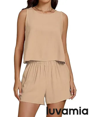 LUVAMIA Women's Sleeveless Casual 2 Piece Blazer Vest Suits
