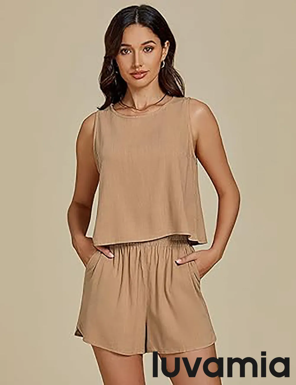 LUVAMIA Women's Sleeveless Casual 2 Piece Blazer Vest Suits