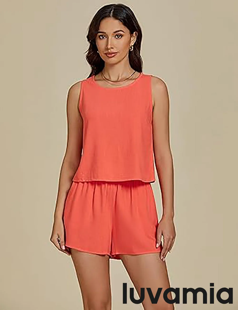 LUVAMIA Women's Sleeveless Casual 2 Piece Blazer Vest Suits