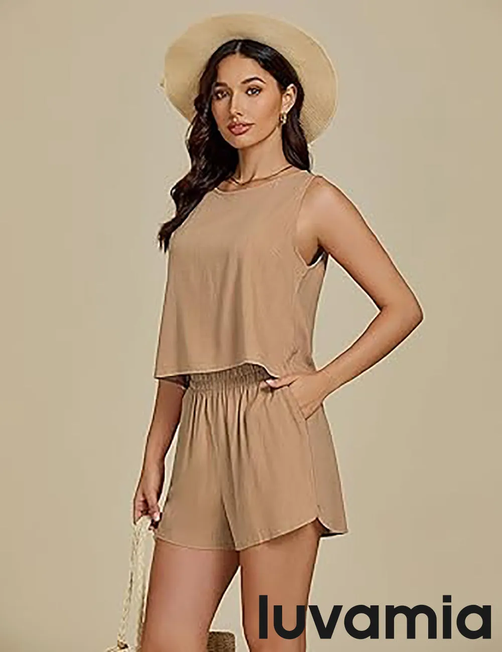 LUVAMIA Women's Sleeveless Casual 2 Piece Blazer Vest Suits