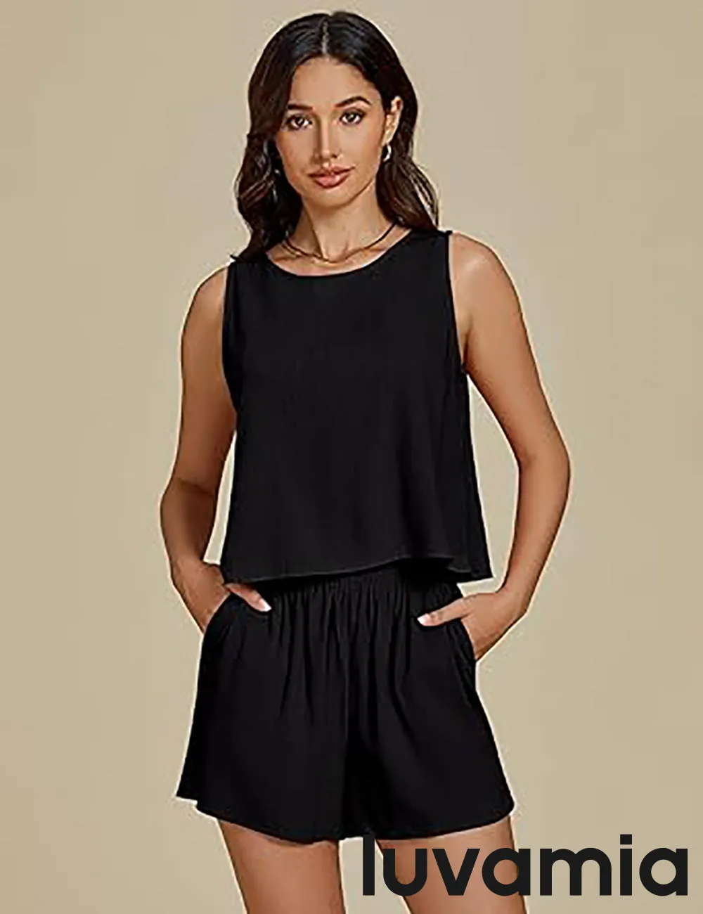 LUVAMIA Women's Sleeveless Casual 2 Piece Blazer Vest Suits