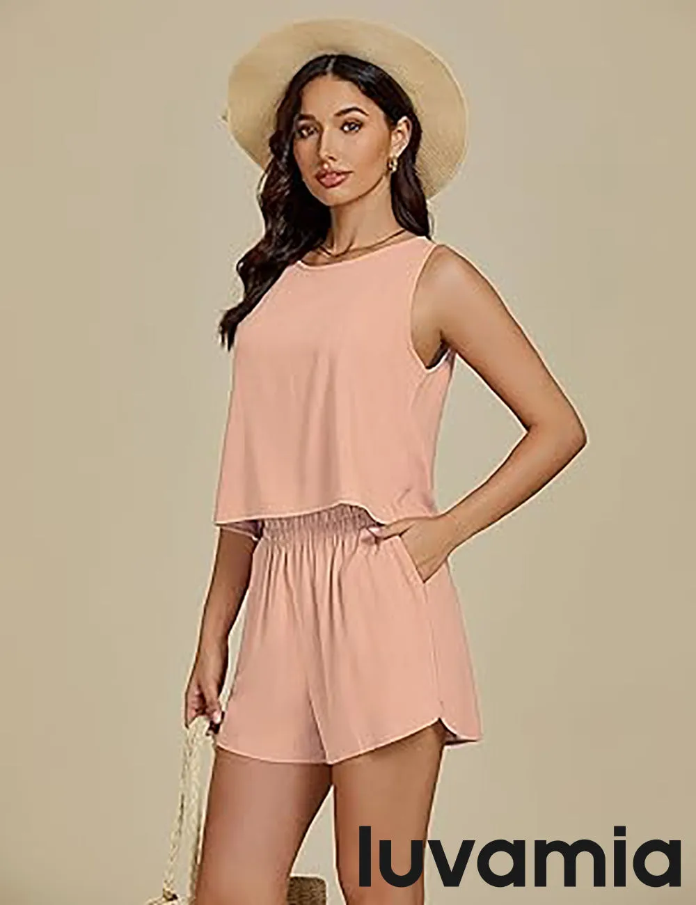 LUVAMIA Women's Sleeveless Casual 2 Piece Blazer Vest Suits