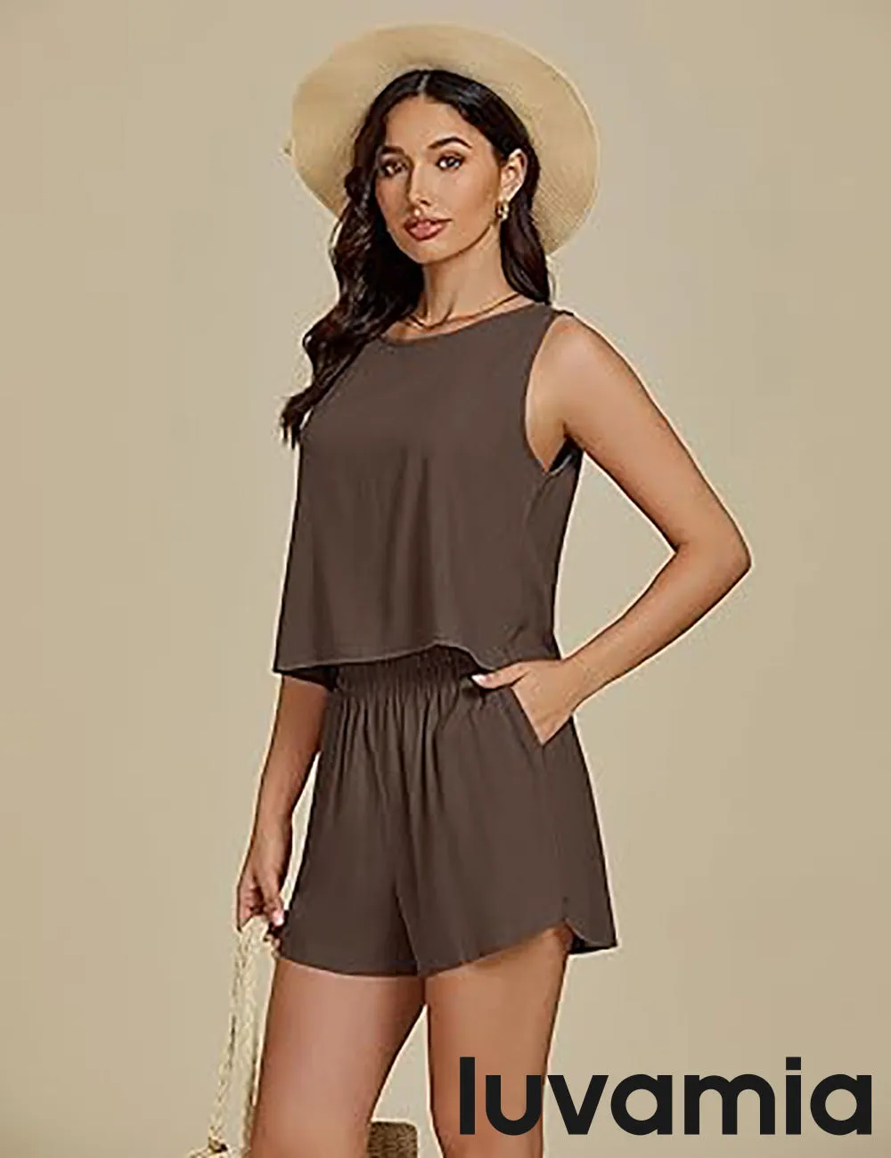 LUVAMIA Women's Sleeveless Casual 2 Piece Blazer Vest Suits