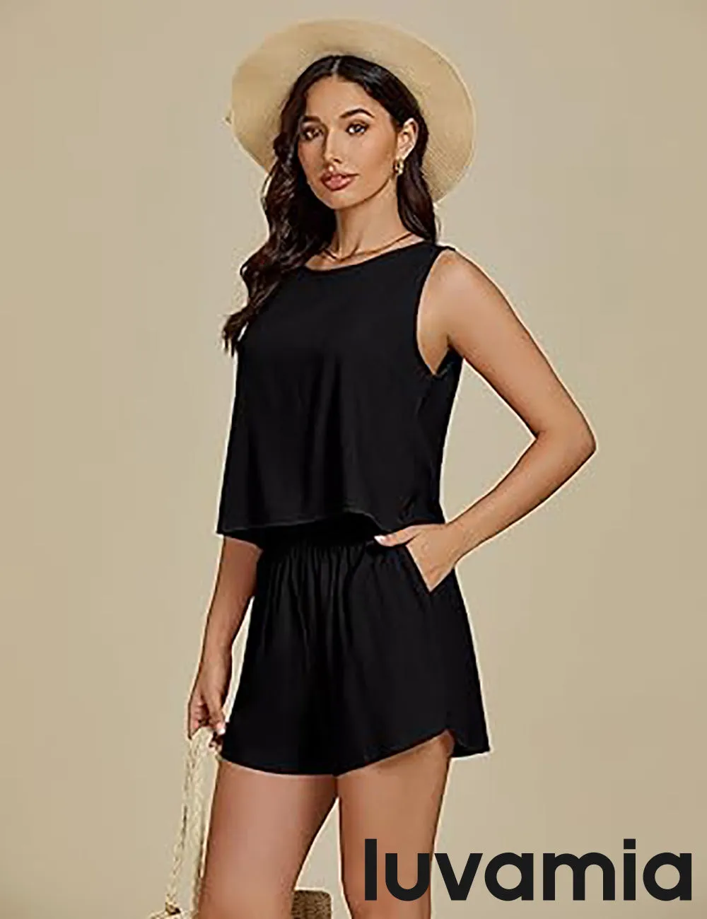 LUVAMIA Women's Sleeveless Casual 2 Piece Blazer Vest Suits
