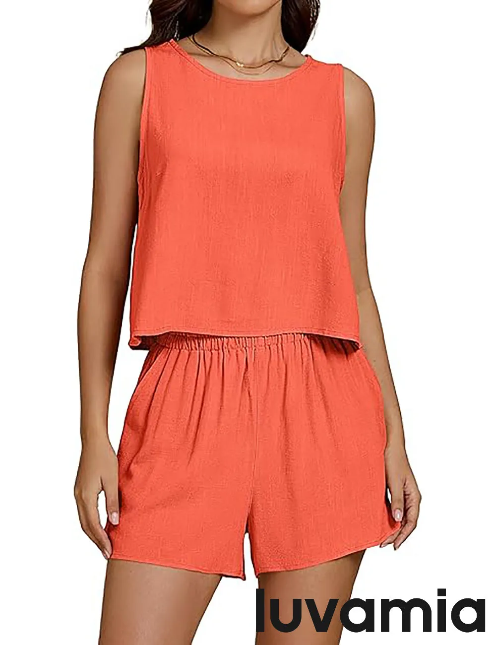 LUVAMIA Women's Sleeveless Casual 2 Piece Blazer Vest Suits
